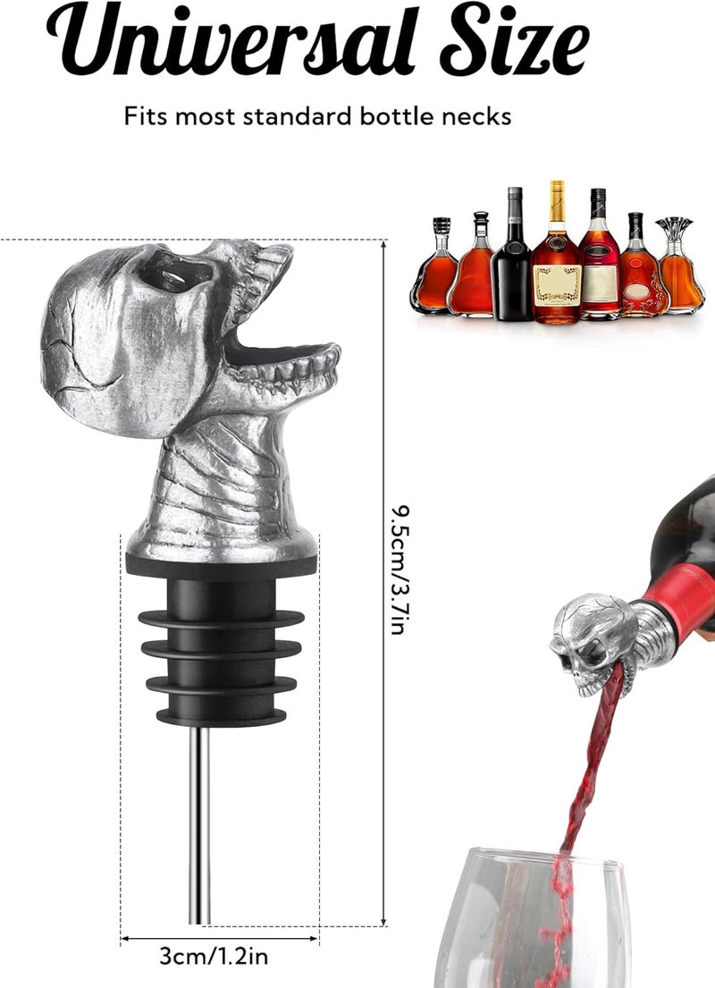 sodknow Skull Wine Pourer Spout for Bottles, Skeleton Head Liquor Pourer Stopper for Halloween Party, Gothic Bar Accessories for Wine Whiskey Spirits, No Drip Wine Dispenser Fits Most Standard Bottle Necks - Image 2